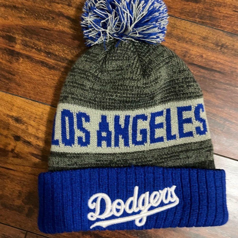 MLB Blue and Gray Dodgers Beanie with Pom-Pom